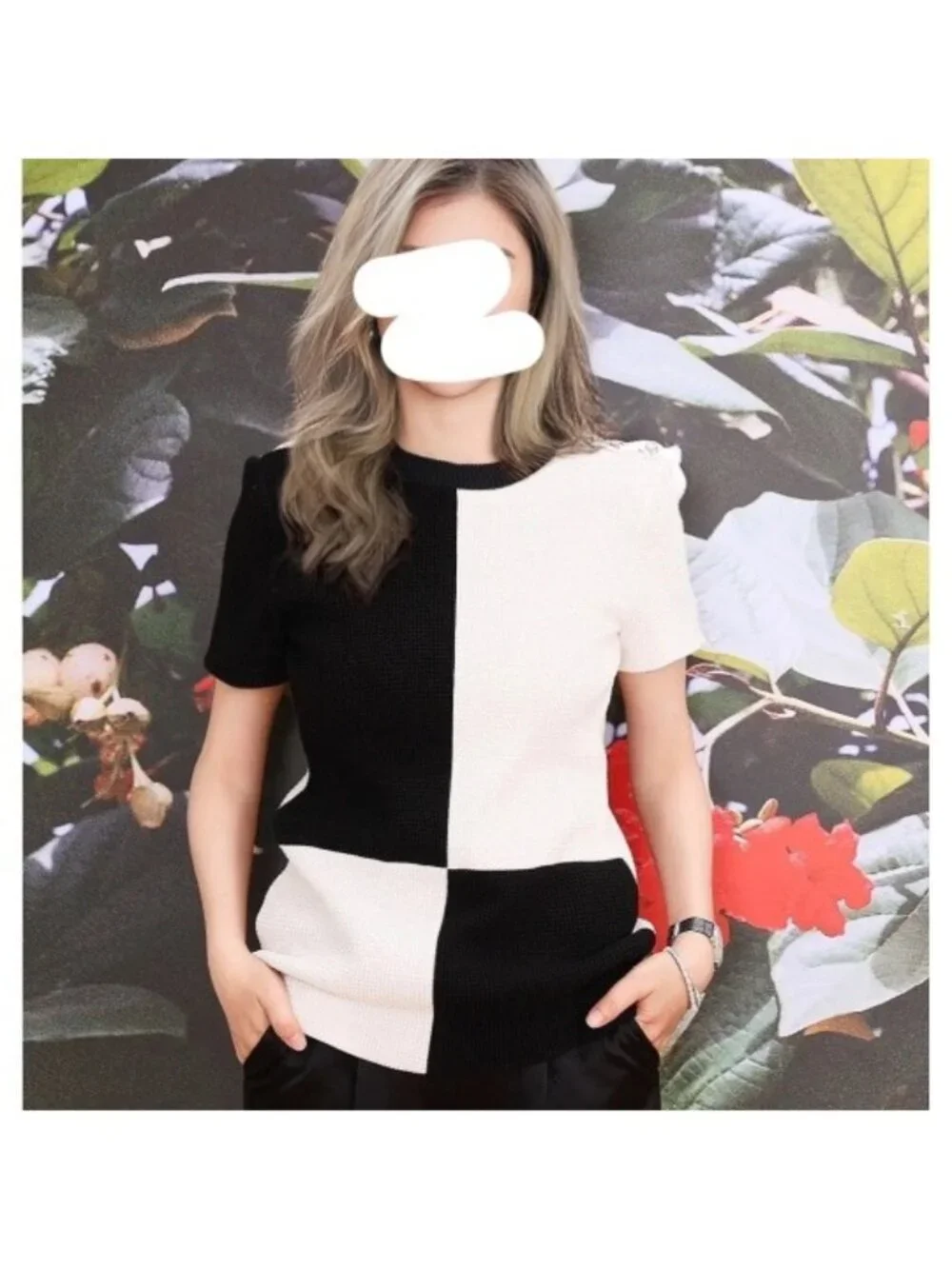 Chanel 21C Black & White Color-Block Cotton Button Detail T-Shirt